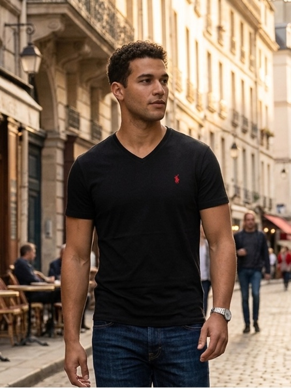 Polo by Ralph Lauren Black V-Neck Tee with Red Pony Logo